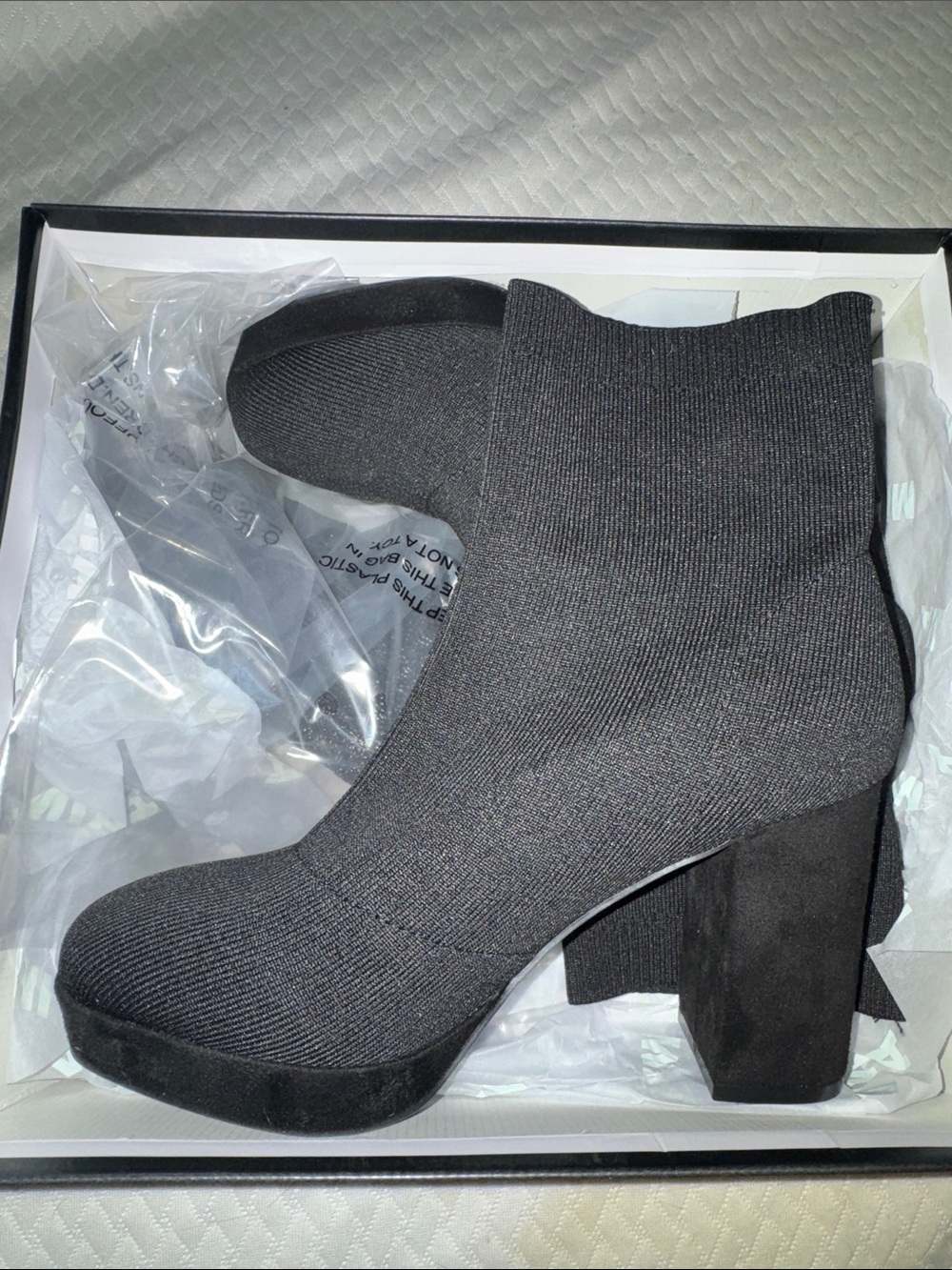 MIA Black Knit Platform Block Heel Ankle Boots